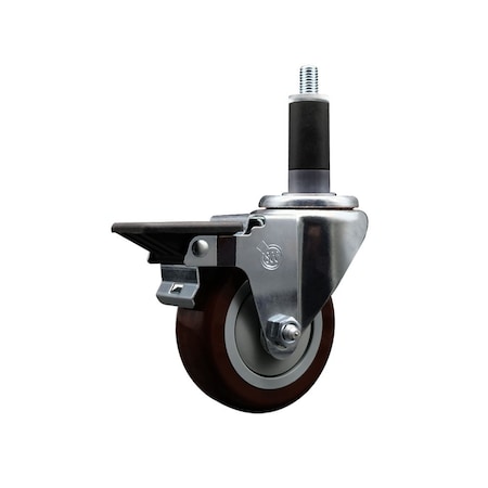 Service Caster 3.5'' Maroon Poly Swivel 1-1/8'' Expanding Stem Caster with Brake SCC-EX20S3514-PPUB-MRN-PLB-118